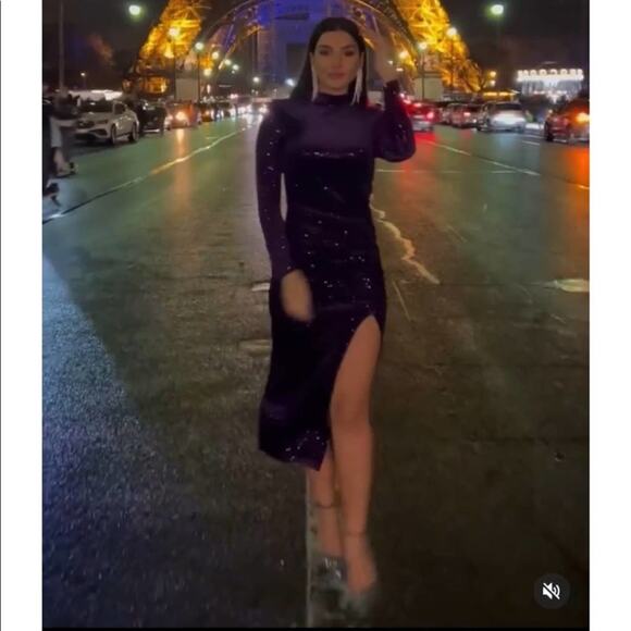 ZARA Purple SEQUIN MIDI DRESS Size Extra Small XS - Picture 4 of 15